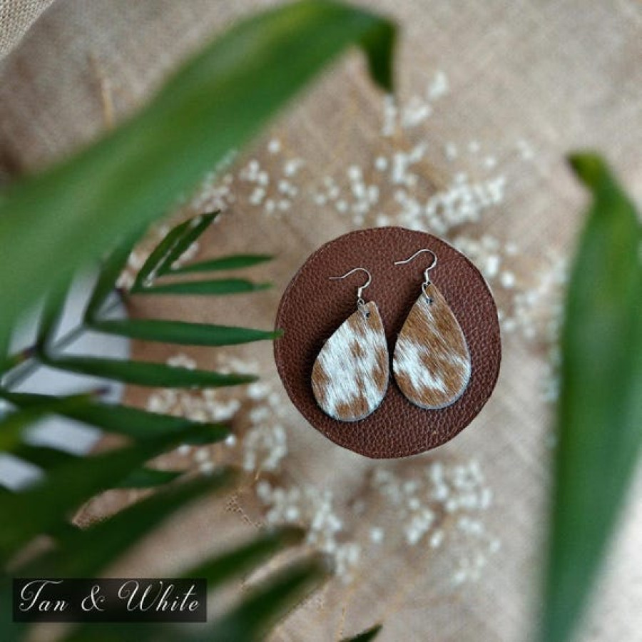 A pair of Genuine Cowhide & Leather teardrop earrings, cowhide accessories, handmade in the UK 4