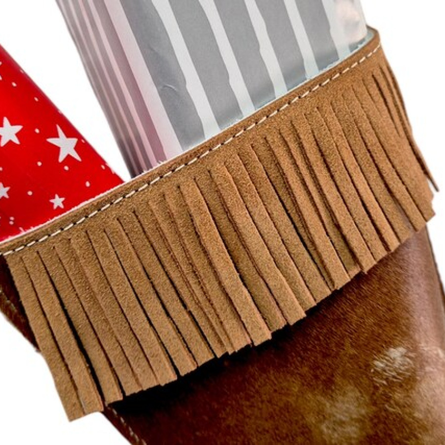 Genuine cowhide and leather Christmas stockings in tan and white 3