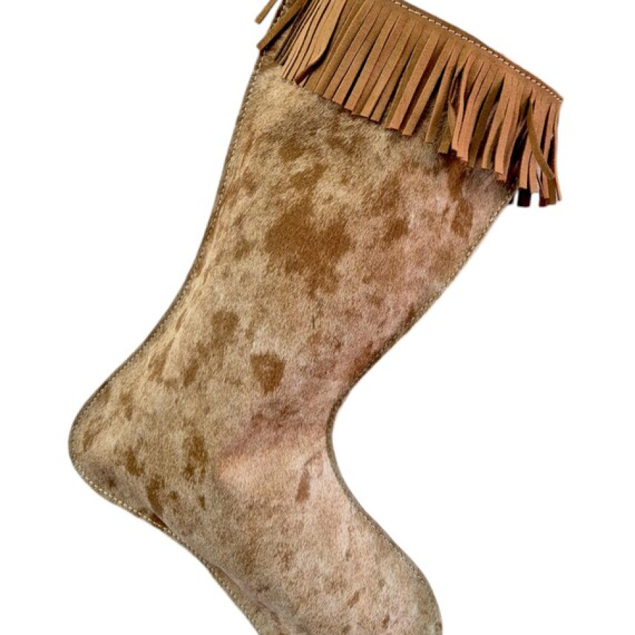 Genuine cowhide and leather Christmas stockings in tan and white 6