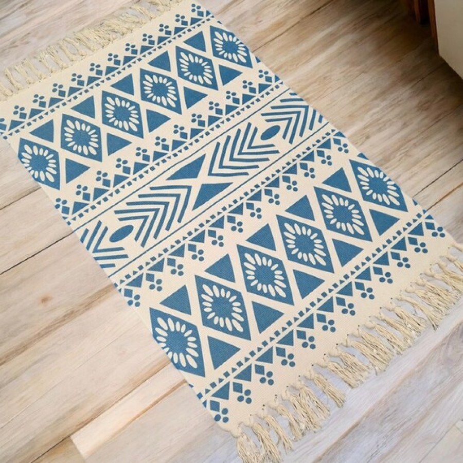 Hand-woven cotton Aztec / Navajo inspired small area rug - Kilim boho style - 6 designs available 8