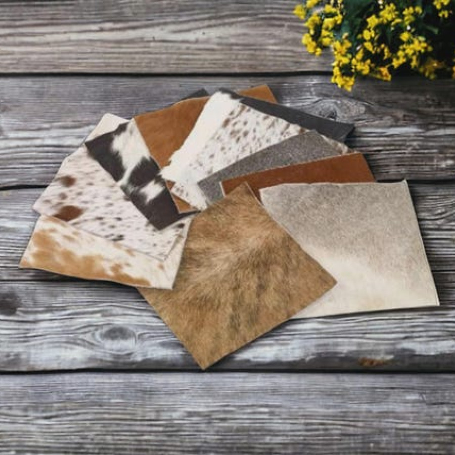 Genuine fur-on Cowhide Material Pieces/Swatch/Scrap in Various Colours/Sizes 0