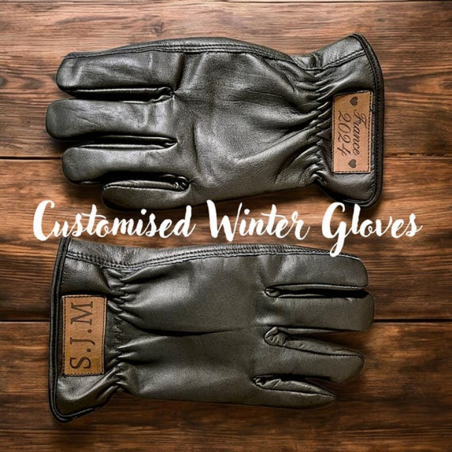 Customised Black Leather Thermal Gloves, Winter cold weather Driving Gloves 1