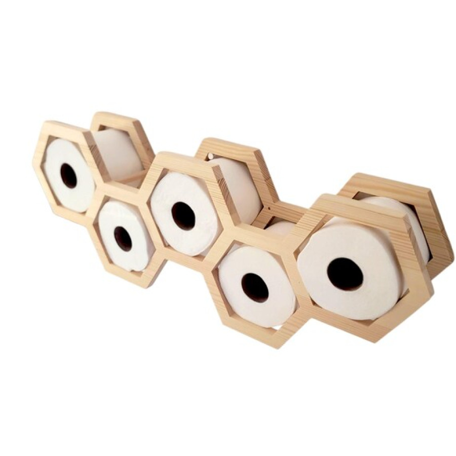 Hexagonal Solid Pine Wood CNC Cut Toilet Roll Holder | Bathroom Storage Organizer | Rustic Toilet Paper Holder | Bathroom Decor 2