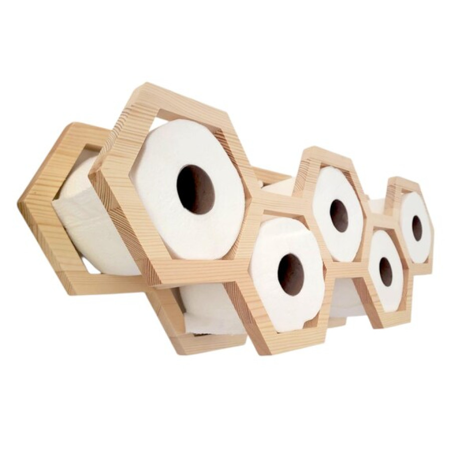 Hexagonal Solid Pine Wood CNC Cut Toilet Roll Holder | Bathroom Storage Organizer | Rustic Toilet Paper Holder | Bathroom Decor 3