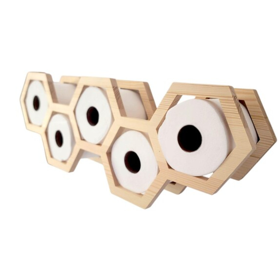 Hexagonal Solid Pine Wood CNC Cut Toilet Roll Holder | Bathroom Storage Organizer | Rustic Toilet Paper Holder | Bathroom Decor 6