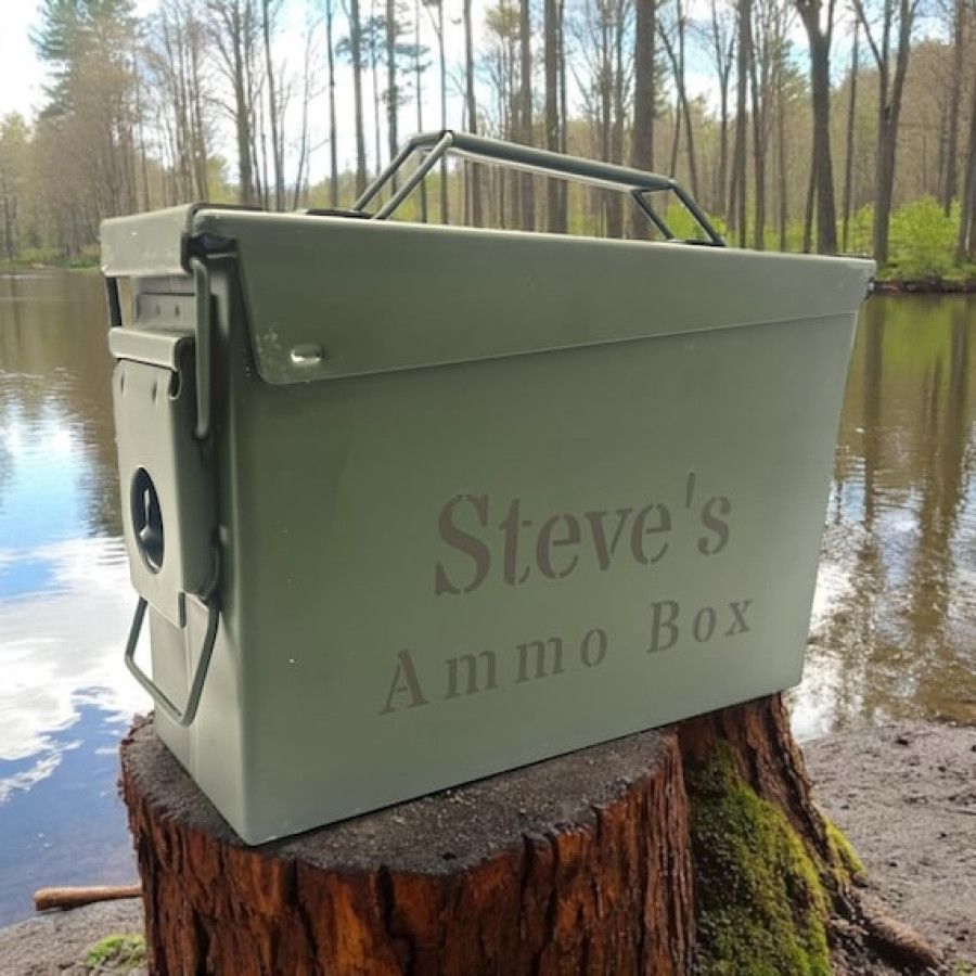 Personalised Ammo Box | Customised Gift | Engraved Ammo Box | Olive Green Storage | Military Style Keepsake 0