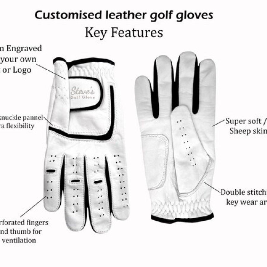 Customisable Genuine Leather Golf Glove for Left Hand & Right Hand, White Golf Glove, Golf Accessories 1