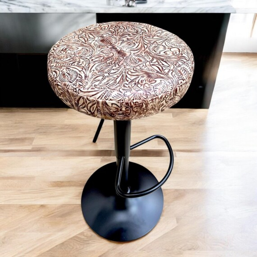 Embossed Leather Round Bar Stool Seat Cushion, Replacement Seat for Kitchen Stool, Counter Height Stool 5