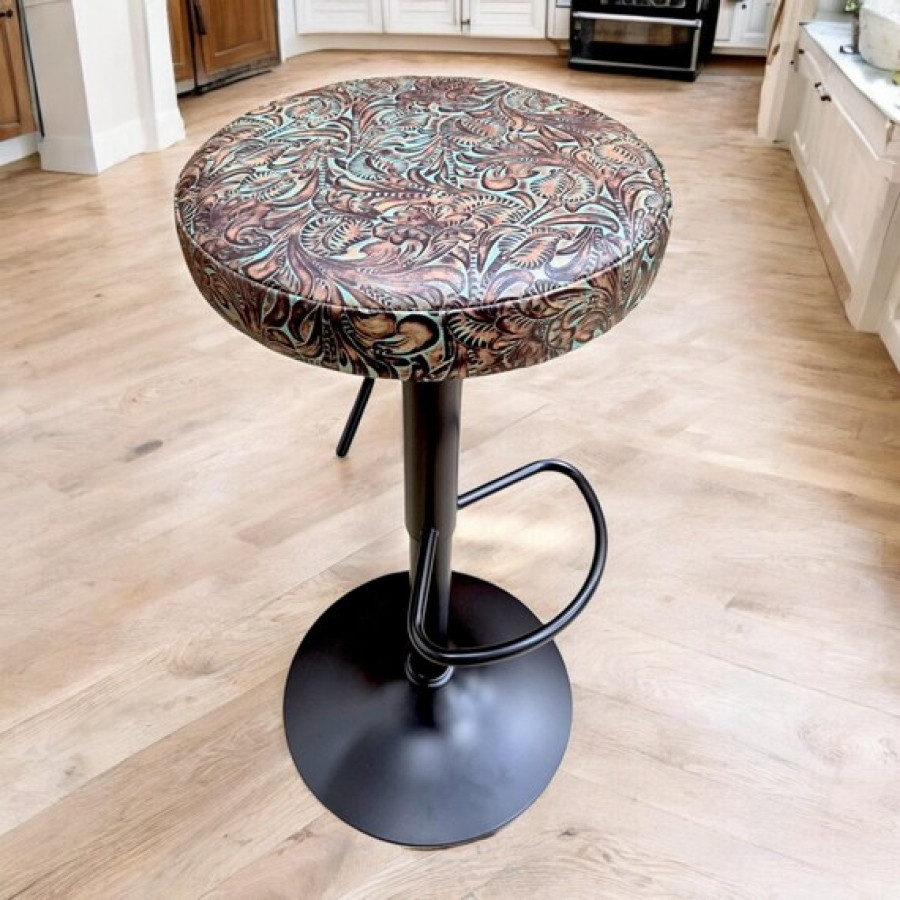 Embossed Leather Round Bar Stool Seat Cushion, Replacement Seat for Kitchen Stool, Counter Height Stool 6