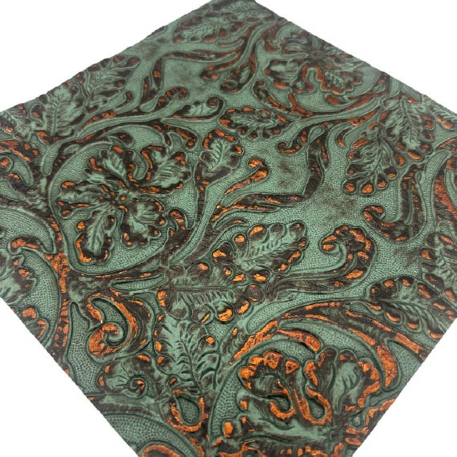 Turquoise & Copper Cowboy Tool Embossed Genuine Leather| 20x20cm (8"x8") 8