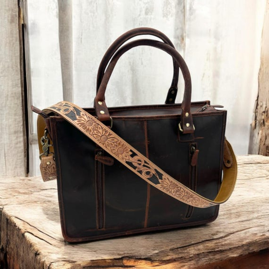 Tooled leather tote bag with Genuine Cowhide | Western design shoulder bag 1