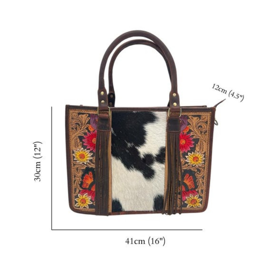 Tooled leather tote bag with Genuine Cowhide | Western design shoulder bag 2