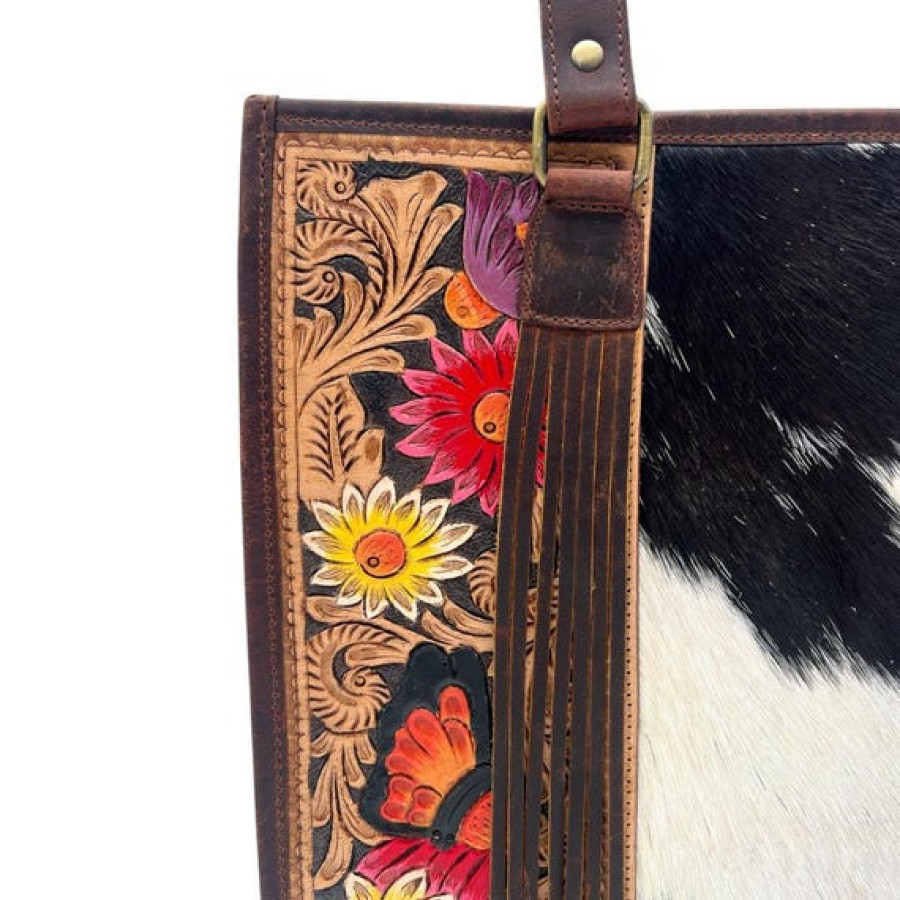 Tooled leather tote bag with Genuine Cowhide | Western design shoulder bag 5