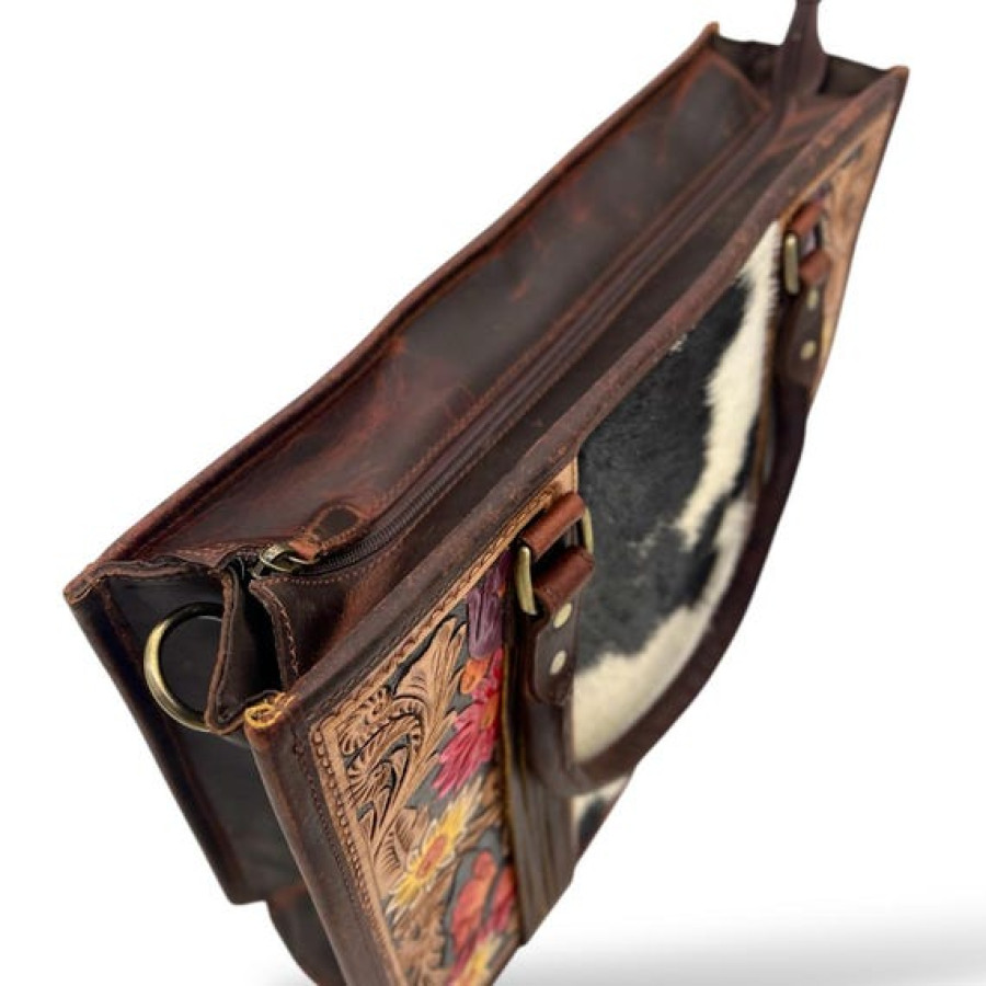 Tooled leather tote bag with Genuine Cowhide | Western design shoulder bag 6