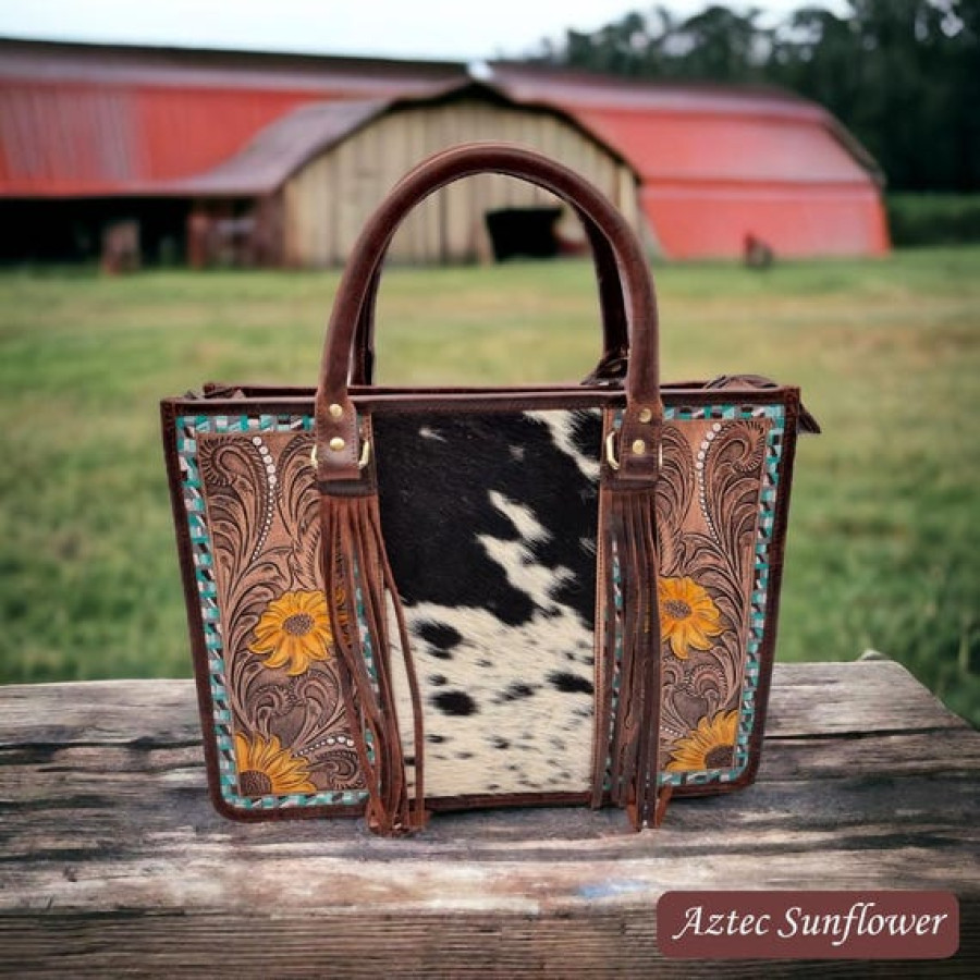 Tooled leather tote bag with Genuine Cowhide | Western design shoulder bag 8
