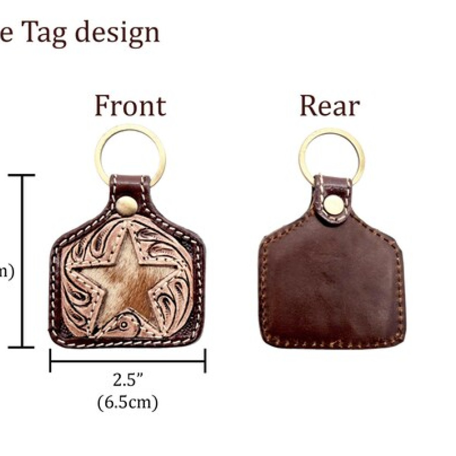 Tooled Leather Cowhide Keychain – Sunflower Heart or Cattle Tag 4