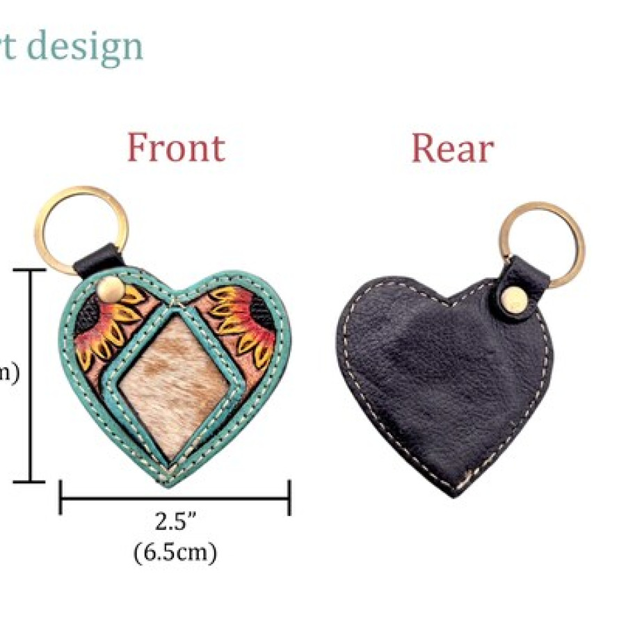 Tooled Leather Cowhide Keychain – Sunflower Heart or Cattle Tag 5