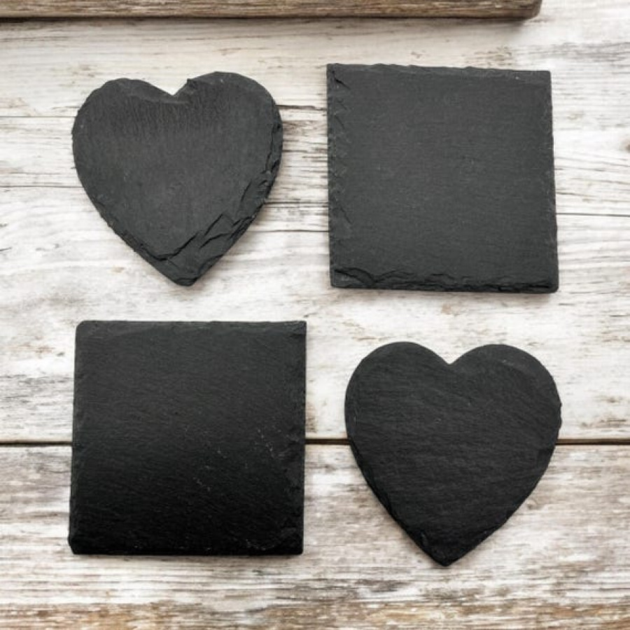 Natural Slate Coaster Set | Heart & Square Shaped Coasters | Unique Coaster Gift Set - 4 Pack 1