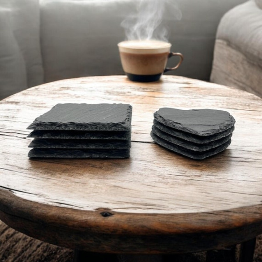 Natural Slate Coaster Set | Heart & Square Shaped Coasters | Unique Coaster Gift Set - 4 Pack 2