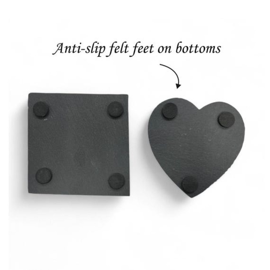 Natural Slate Coaster Set | Heart & Square Shaped Coasters | Unique Coaster Gift Set - 4 Pack 6