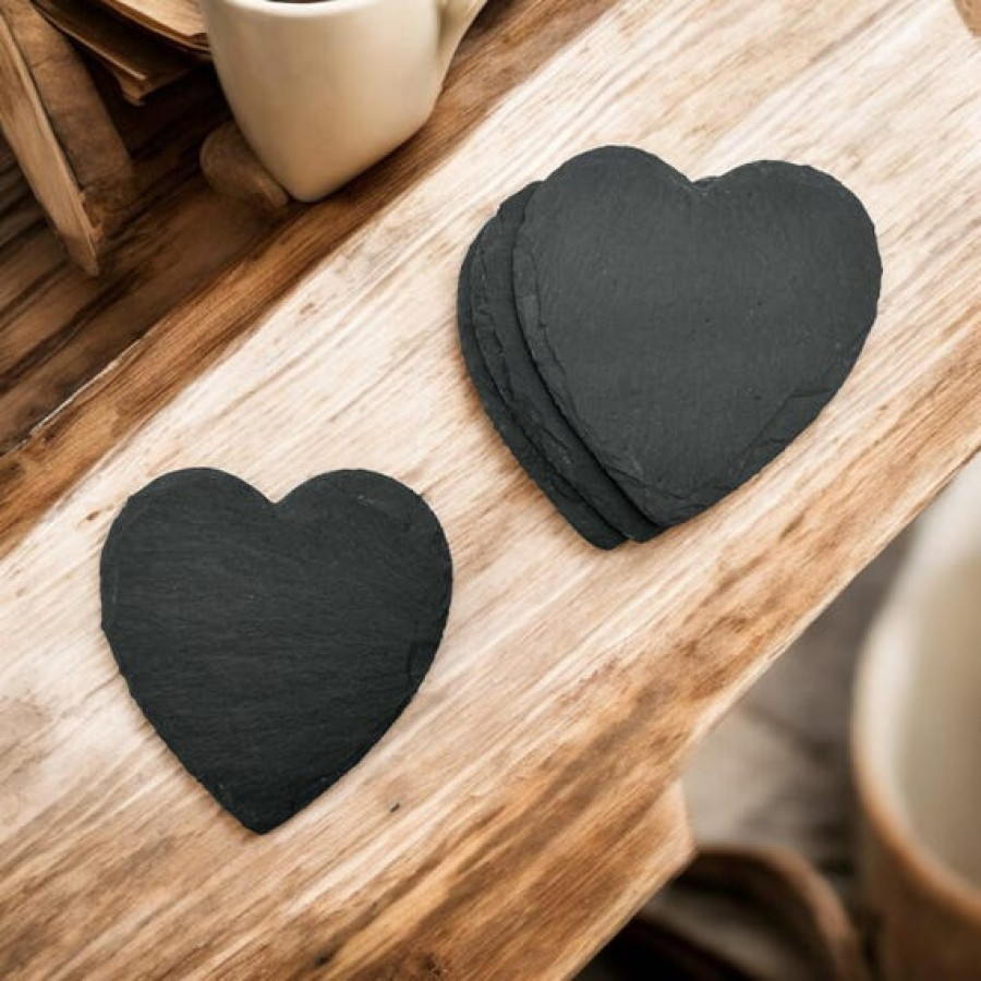 Natural Slate Coaster Set | Heart & Square Shaped Coasters | Unique Coaster Gift Set - 4 Pack 7