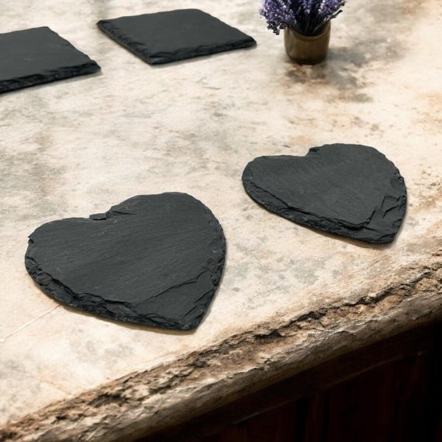 Natural Slate Coaster Set | Heart & Square Shaped Coasters | Unique Coaster Gift Set - 4 Pack 8