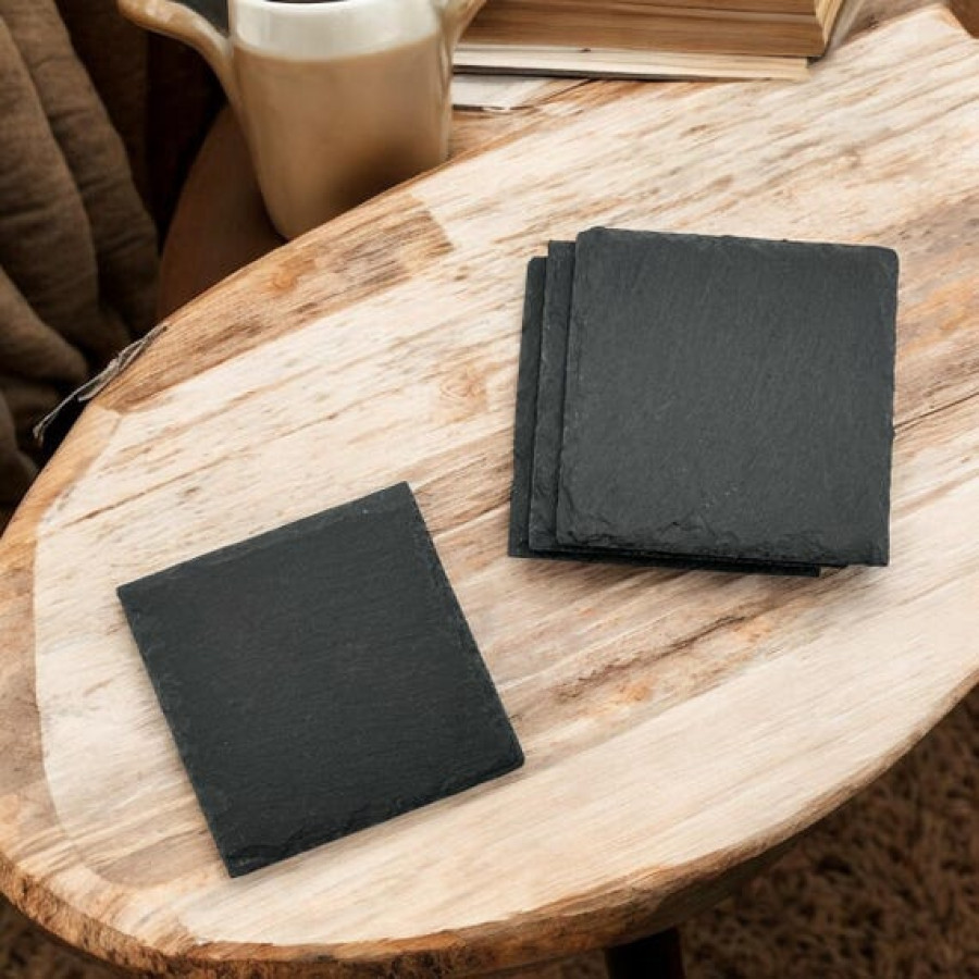 Natural Slate Coaster Set | Heart & Square Shaped Coasters | Unique Coaster Gift Set - 4 Pack 9