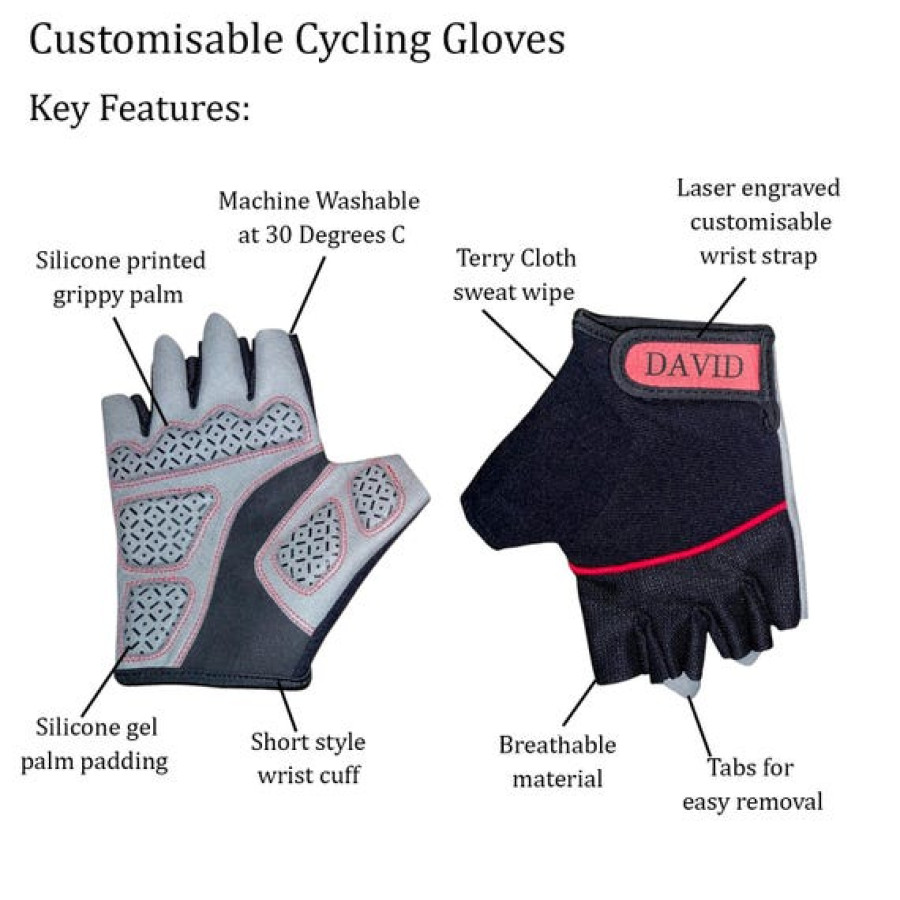 Personalised Fingerless Cycling Gloves / Biker Gloves - Add your text or logo! (B) 1