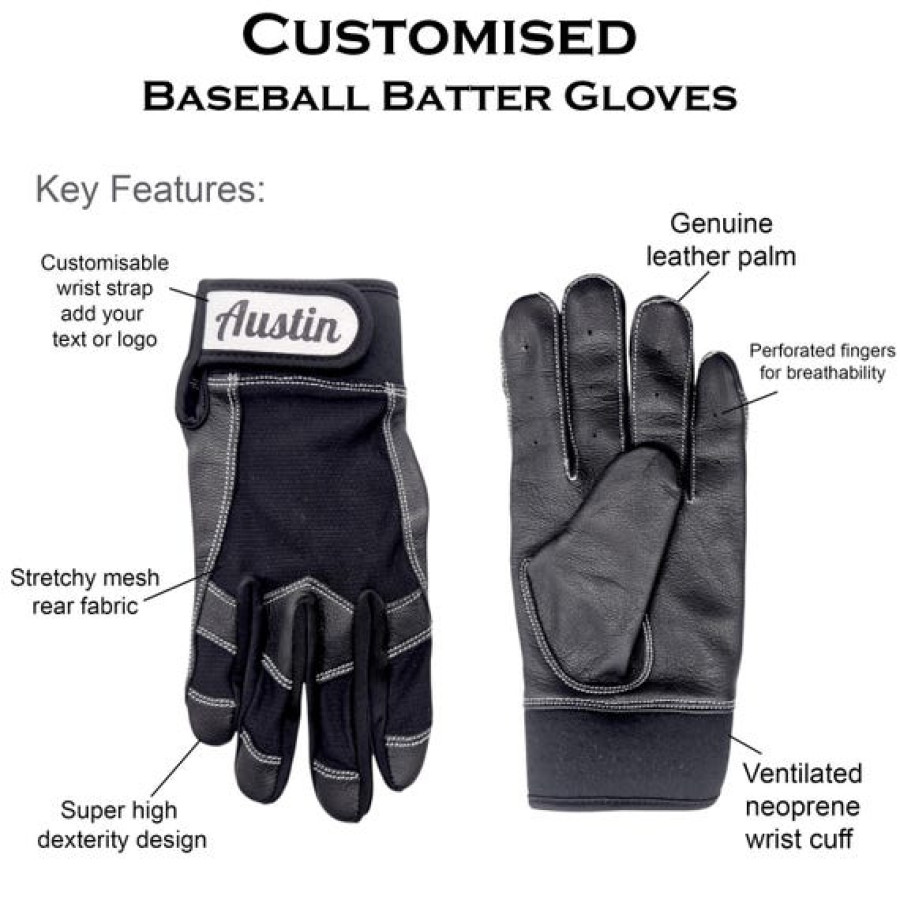 Personalised Genuine Leather Sports Baseball Batting Gloves | Custom Batting Gear - Laser engraved with your text or logo! (B) 1