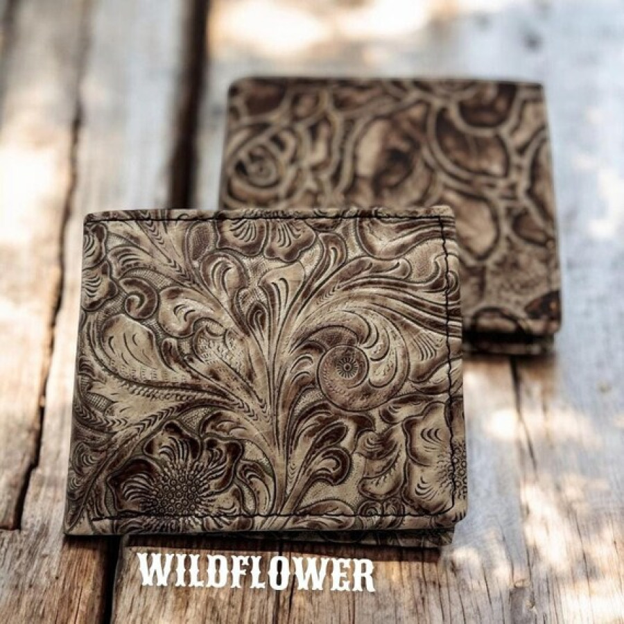 Floral Genuine Leather Vintage Bi-fold Wallet - Available in various styles 0