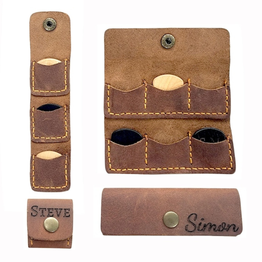 Leather Guitar Pick Pouch - For 3 or 6 Plectrums- Add your text or logo 0