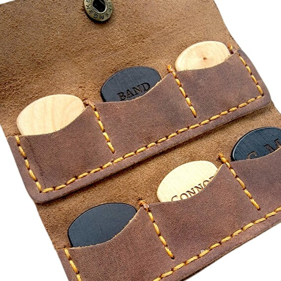 Leather Guitar Pick Pouch - For 3 or 6 Plectrums- Add your text or logo 6