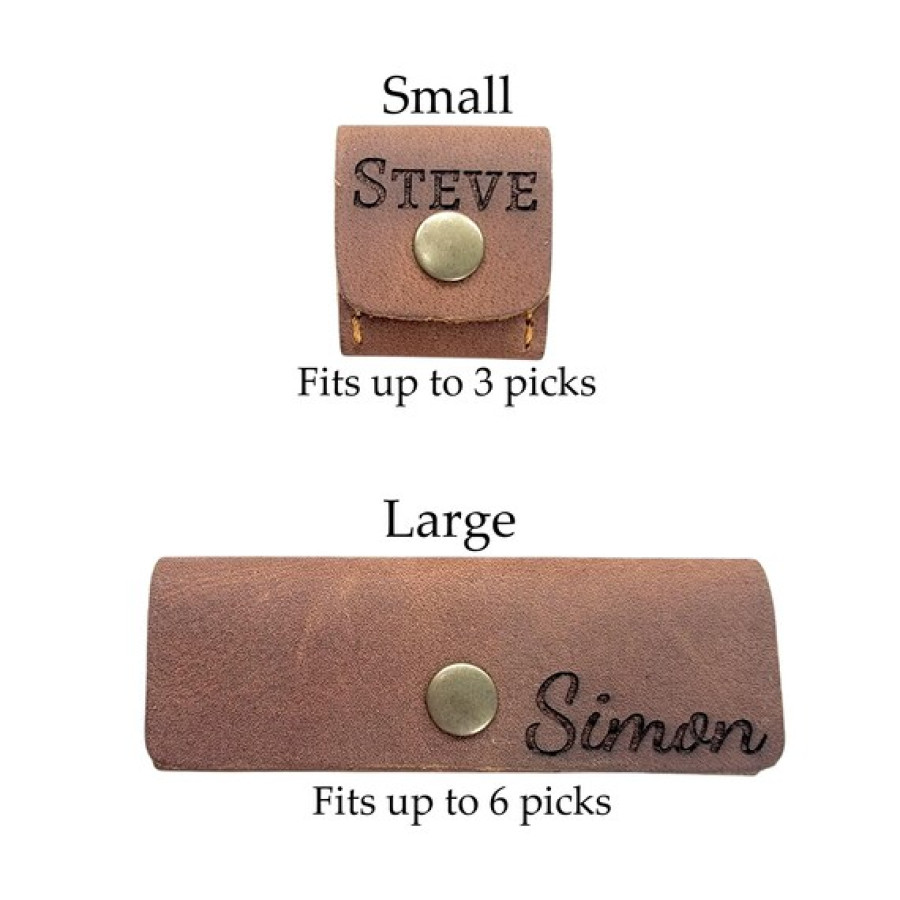 Customisable Leather Guitar Pick Case - Hand Stitched - Engraved your text or logo 2