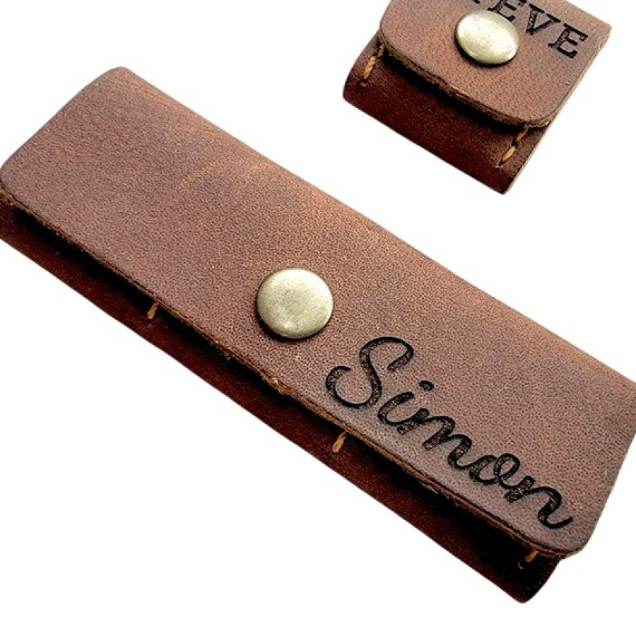 Customisable Leather Guitar Pick Case - Hand Stitched - Engraved your text or logo 9