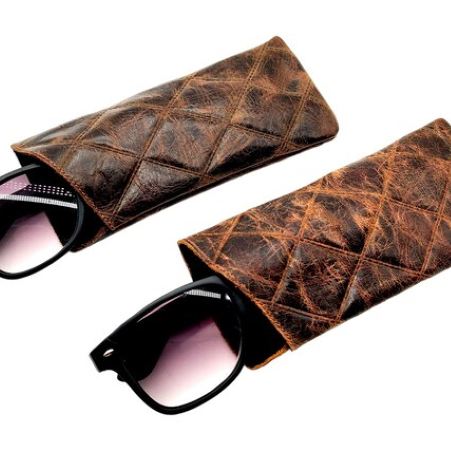 Vintage Diamond Stitched Genuine Leather Glasses Case / Leather Sunglasses Case (b) 1