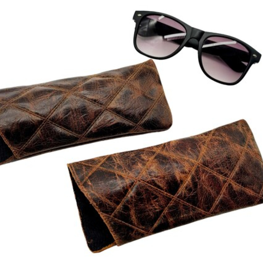 Vintage Diamond Stitched Genuine Leather Glasses Case / Leather Sunglasses Case (b) 4