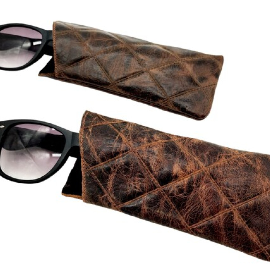Vintage Diamond Stitched Genuine Leather Glasses Case / Leather Sunglasses Case (b) 6