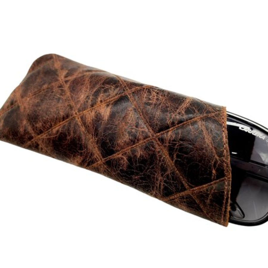 Vintage Diamond Stitched Genuine Leather Glasses Case / Leather Sunglasses Case (b) 7