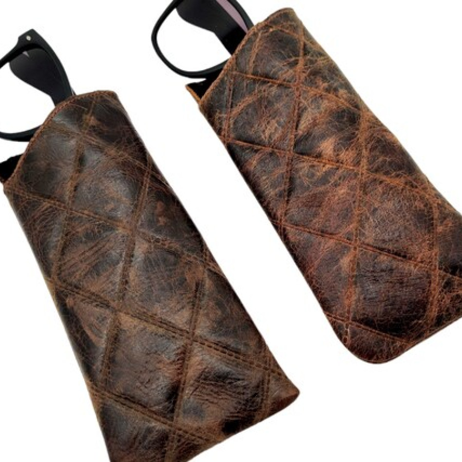 Vintage Diamond Stitched Genuine Leather Glasses Case / Leather Sunglasses Case (b) 8