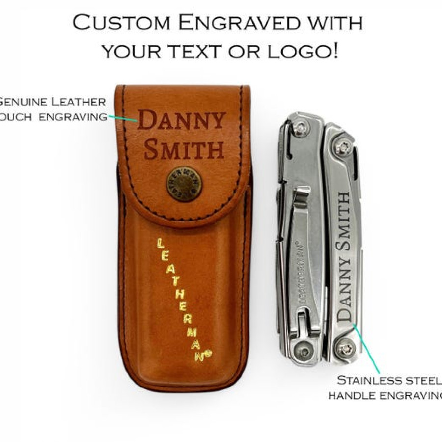 Custom Engraved Leatherman REV Multi-tool with leather pouch - Laser etched with your text or logo! (UK) 1