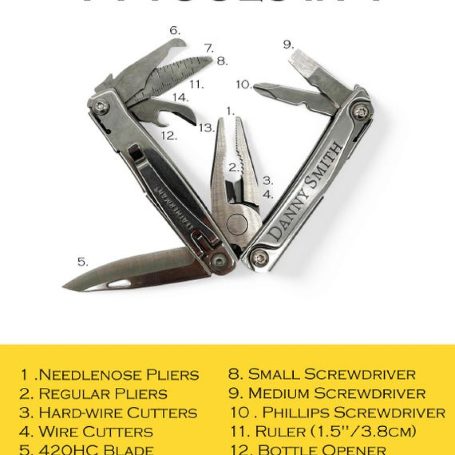 Custom Engraved Leatherman REV Multi-tool with leather pouch - Laser etched with your text or logo! (UK) 2