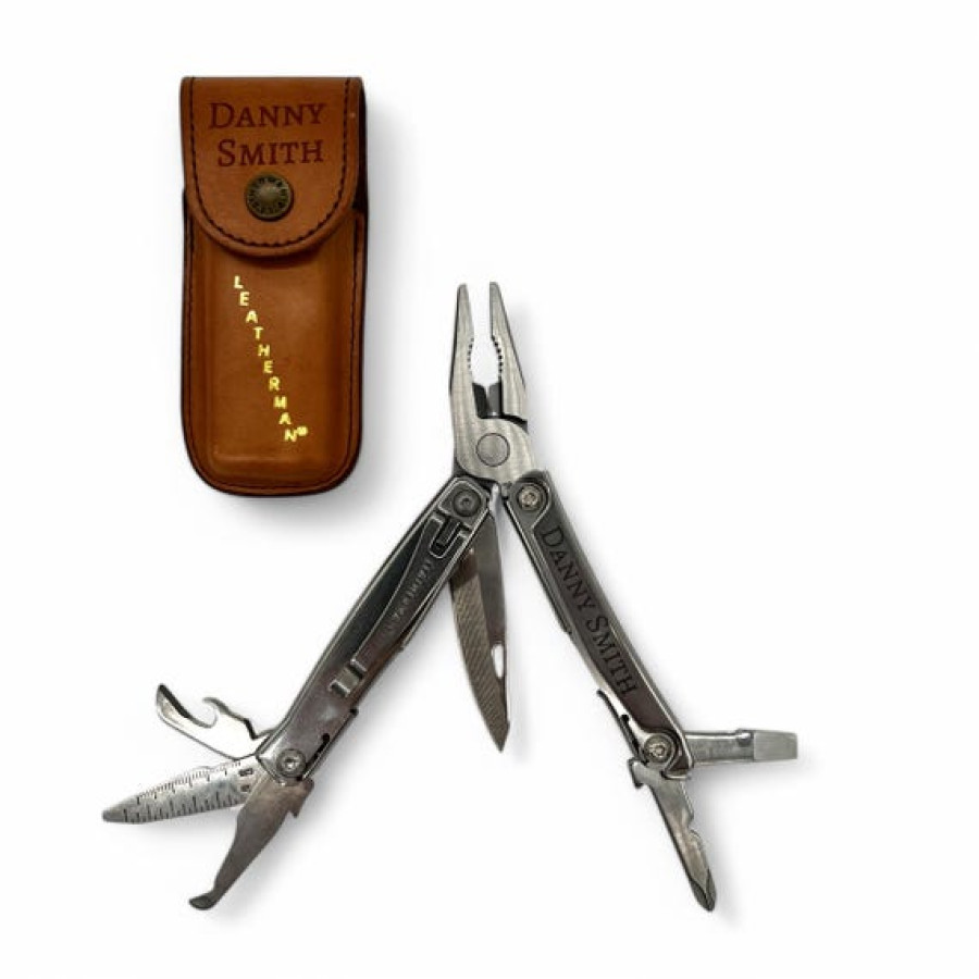 Custom Engraved Leatherman REV Multi-tool with leather pouch - Laser etched with your text or logo! (UK) 3