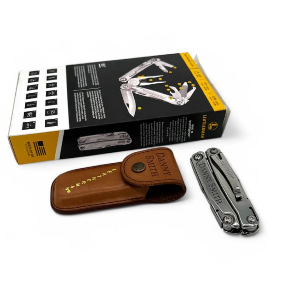 Custom Engraved Leatherman REV Multi-tool with leather pouch - Laser etched with your text or logo! (UK) 4