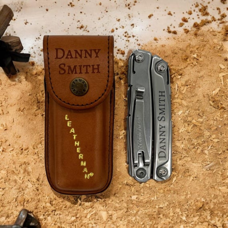 Custom Engraved Leatherman REV Multi-tool with leather pouch - Laser etched with your text or logo! (UK) 5