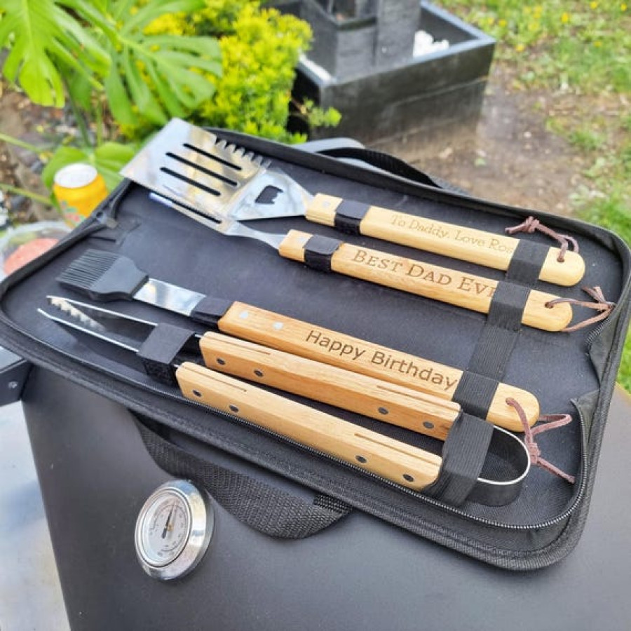 Customised Laser Engraved BBQ Grill Tools Gift Set Including Spatula and Tongues 1