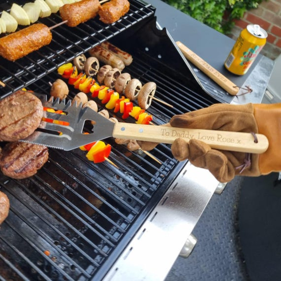 Customised Laser Engraved BBQ Grill Tools Gift Set Including Spatula and Tongues 5