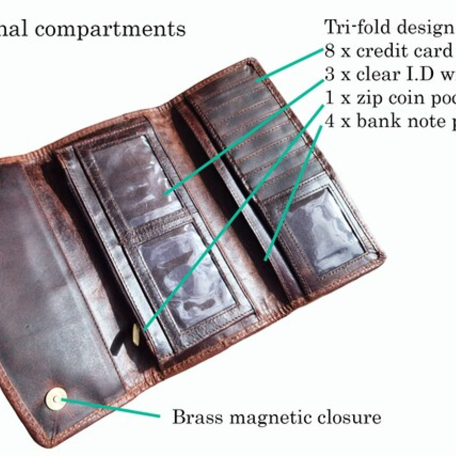 Southwestern style wallet clutch - Tri-fold Design - Aztec style wool & genuine tooled Leather trim 5