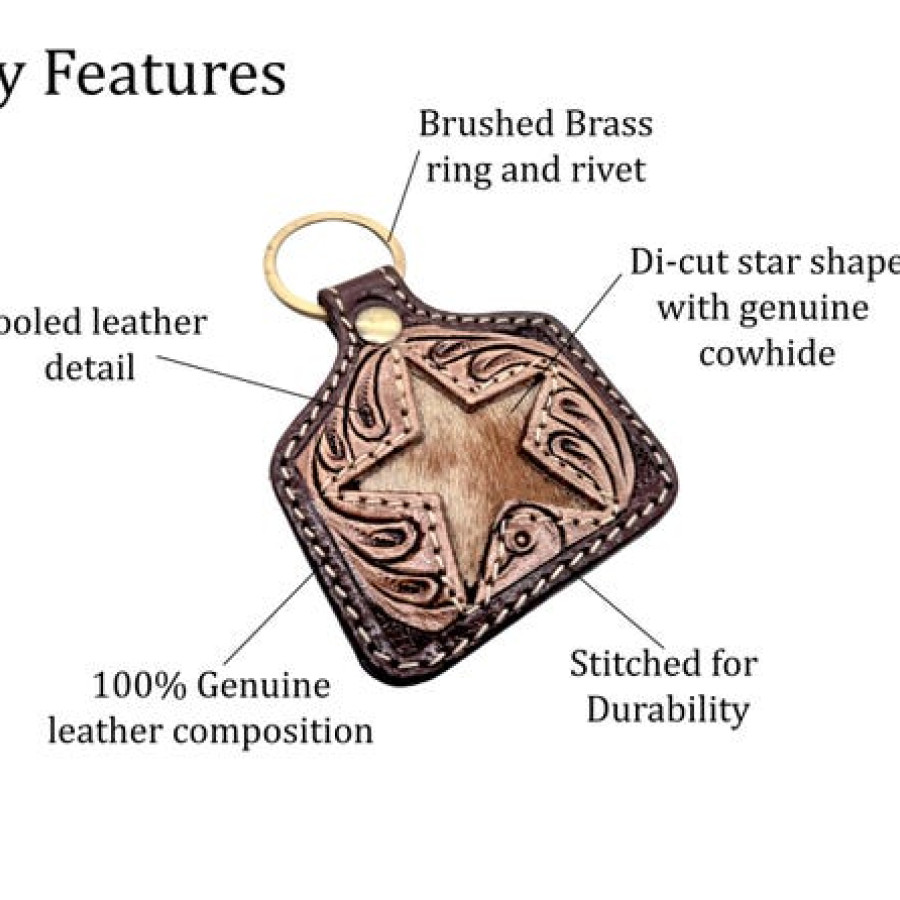 Genuine cowhide & tooled leather key chain | Cattle tag or Heart shape 5