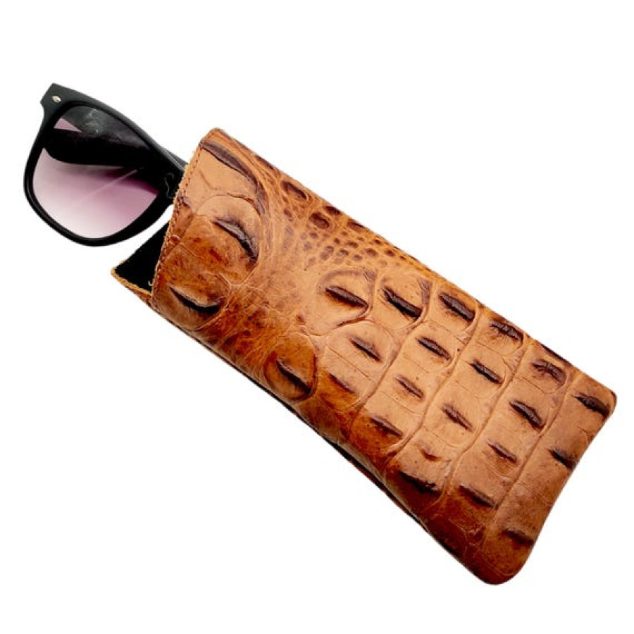 Croc Tan Genuine embossed Leather Glasses sleeve 0