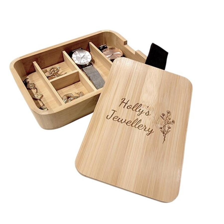 Bamboo Jewellery Box | Catch All Tray Organiser | Personalised Engraved Jewelry Box 1